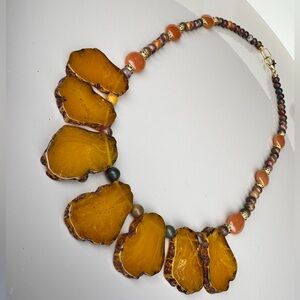 Handmade Amber, Jasper and Red Aventurine Beaded Necklace